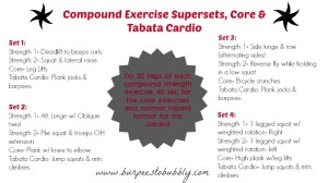 Compound exercises supersets, core, tabata cardio