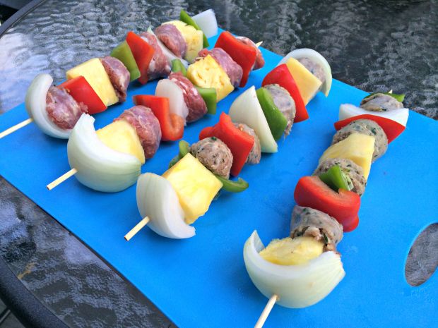 sausage, veggie & pineapple skewers 1