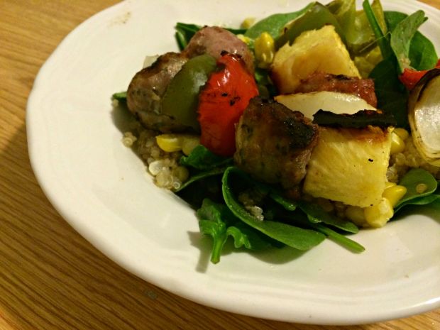 sausage, veggie & pineapple skewers 4